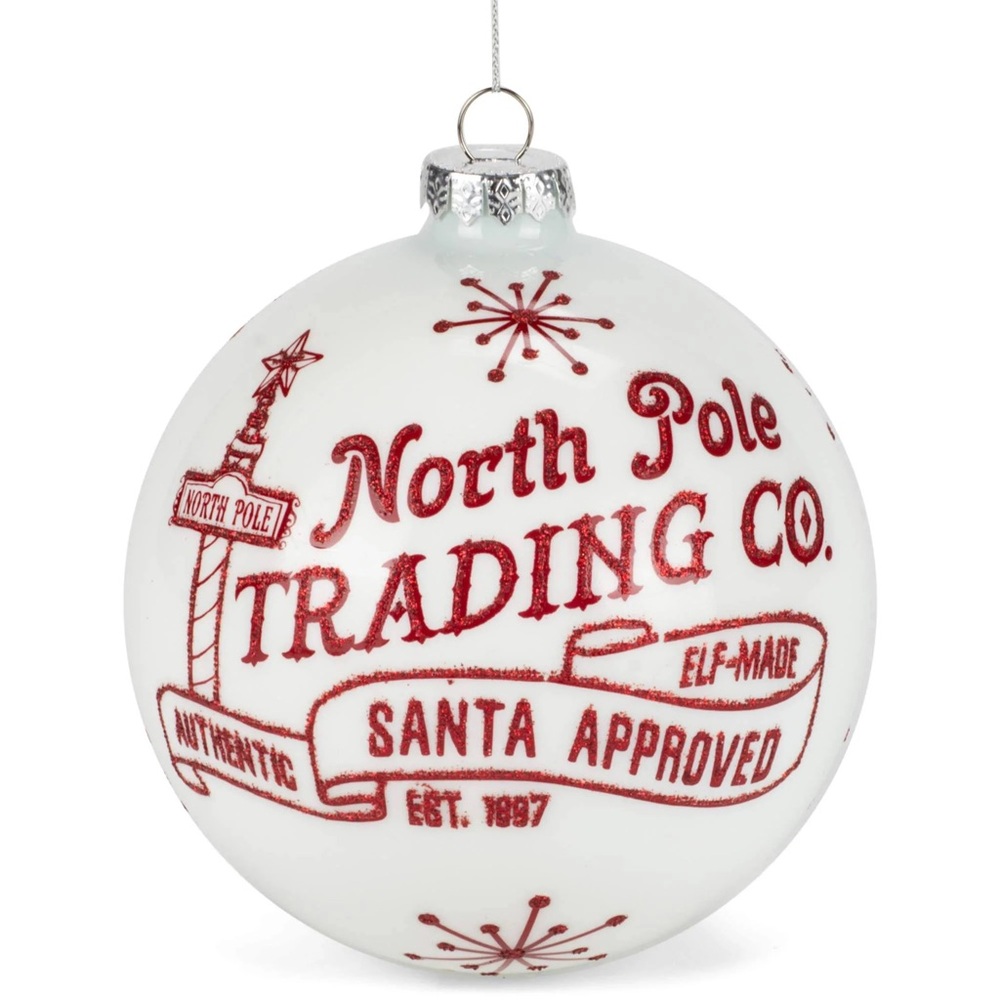 RAZ Imports “North Pole Trading Co.” Glass Christmas Ornament